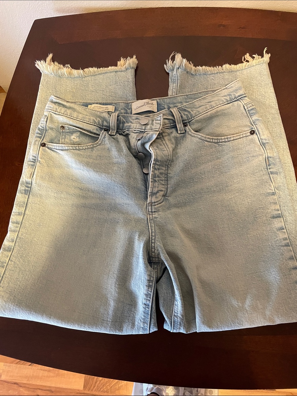Universal Thread Light Blue Frayed-Hem Ankle Jeans